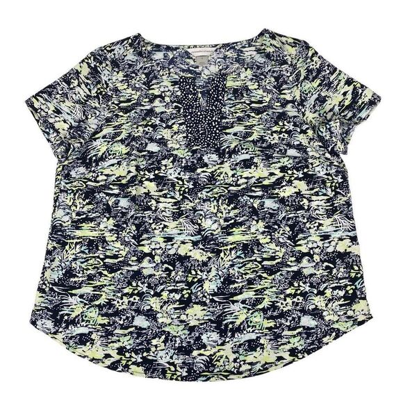 Christopher & Banks Women's Short Sleeve Print Blouse size Medium - Picture 1 of 7